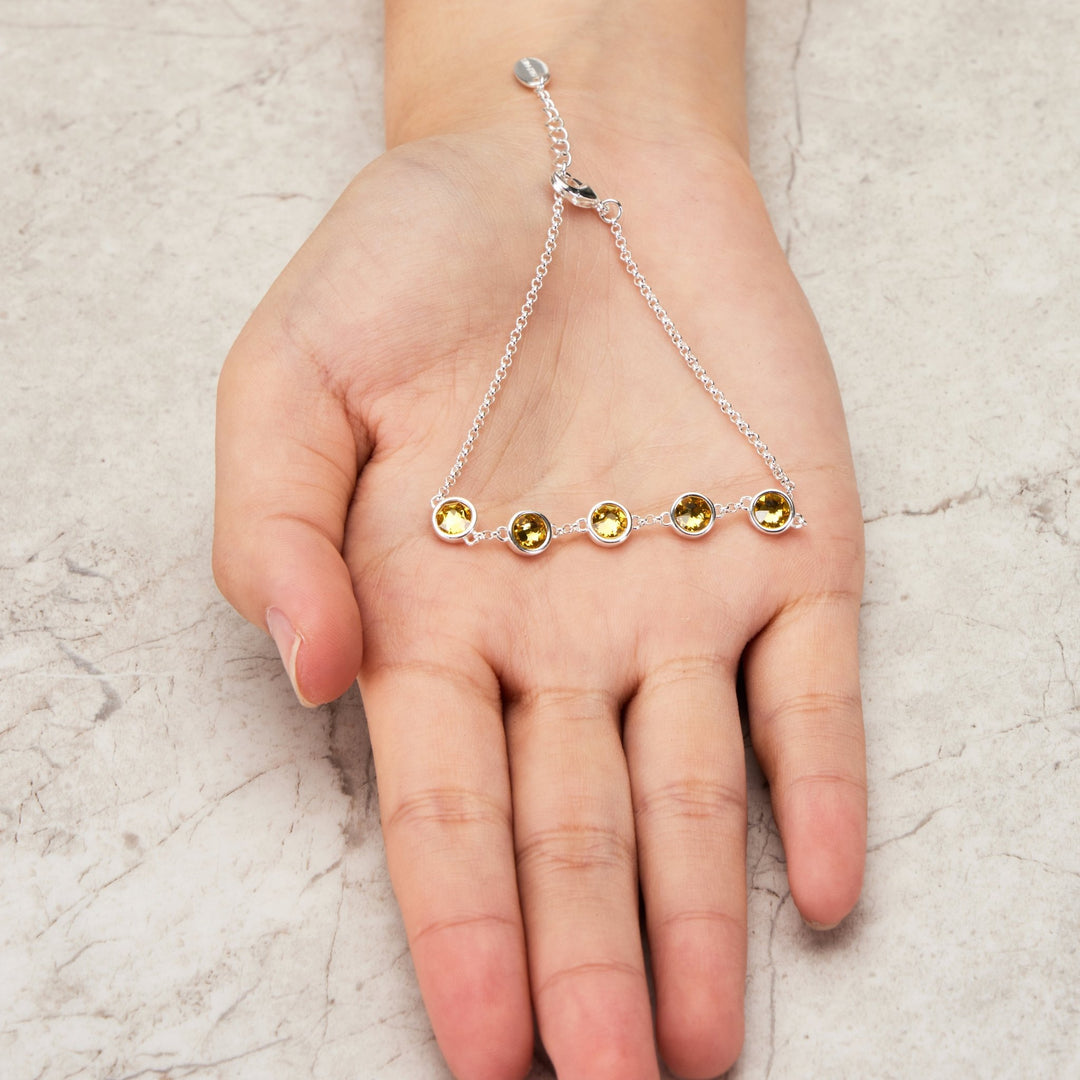 Yellow Crystal Chain Bracelet Created with Zircondia® Crystals - Philip Jones Jewellery