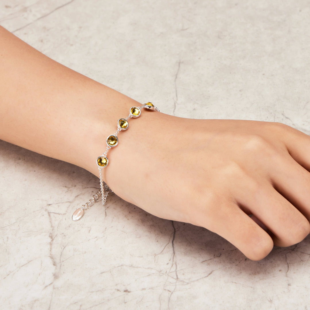 Yellow Crystal Chain Bracelet Created with Zircondia® Crystals - Philip Jones Jewellery