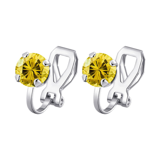 Yellow Crystal Clip On Earrings Created with Zircondia® Crystals - Philip Jones Jewellery