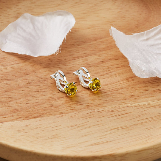 Yellow Crystal Clip On Earrings Created with Zircondia® Crystals - Philip Jones Jewellery
