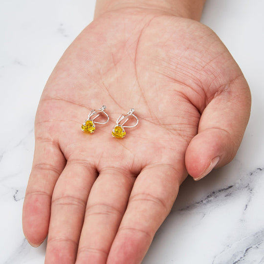 Yellow Crystal Clip On Earrings Created with Zircondia® Crystals - Philip Jones Jewellery