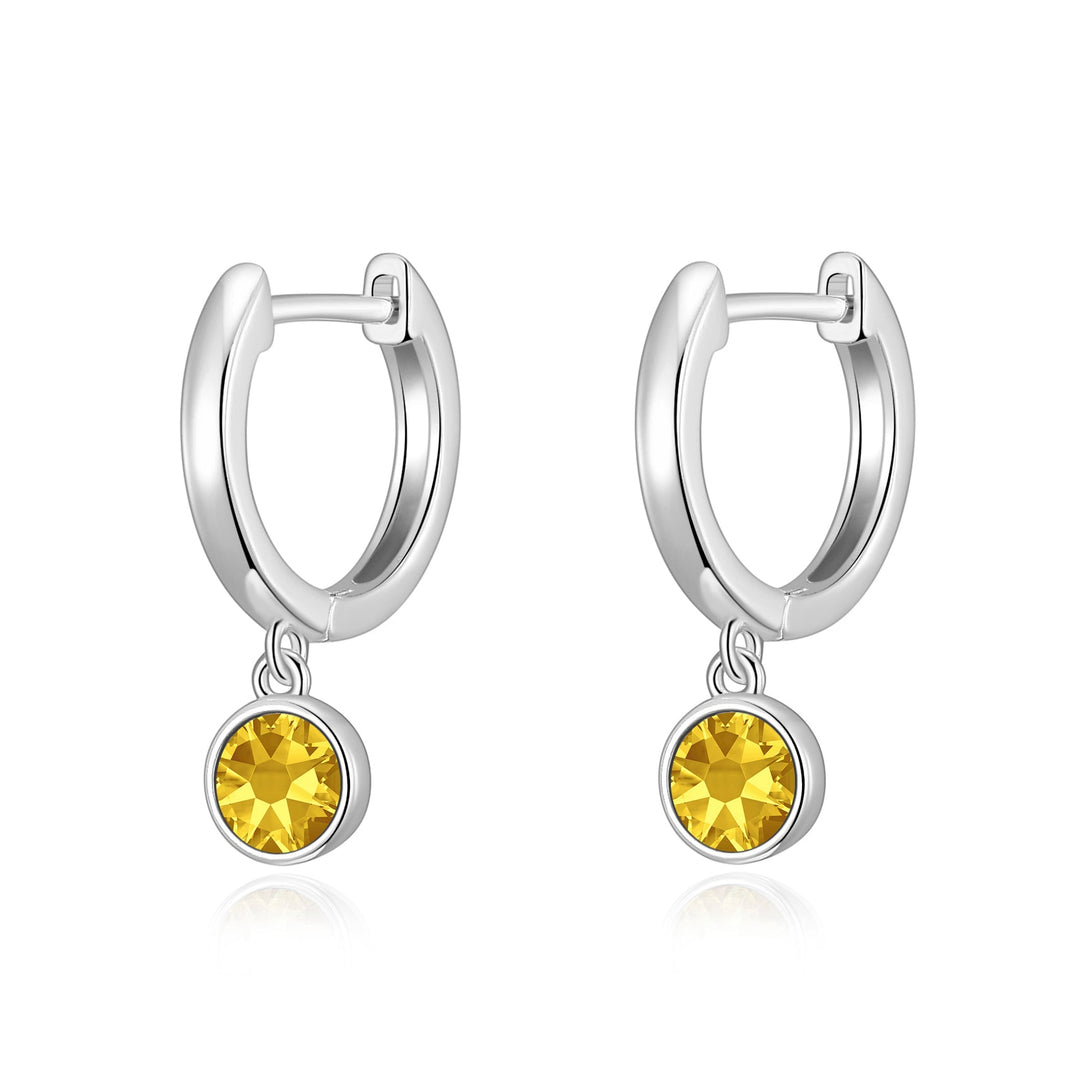 Yellow Crystal Hoop Earrings Created with Zircondia® Crystals - Philip Jones Jewellery