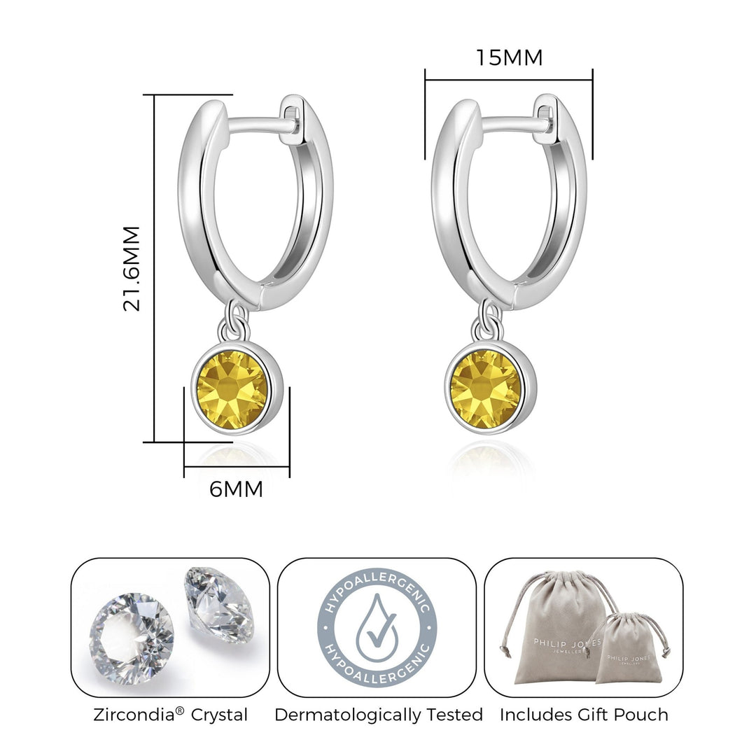 Yellow Crystal Hoop Earrings Created with Zircondia® Crystals - Philip Jones Jewellery