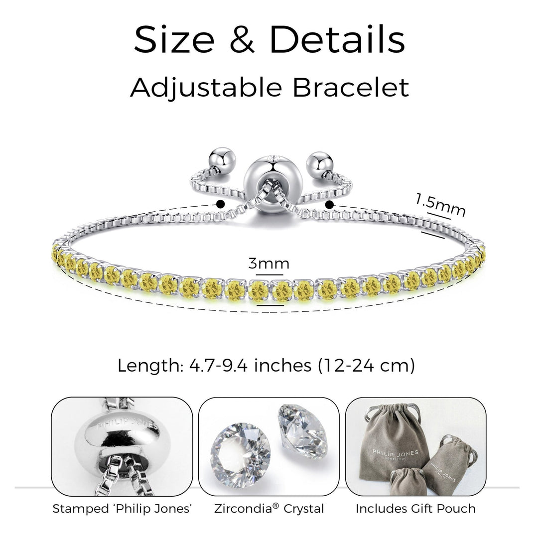 Yellow Tennis Friendship Bracelet Created with Zircondia® Crystals - Philip Jones Jewellery