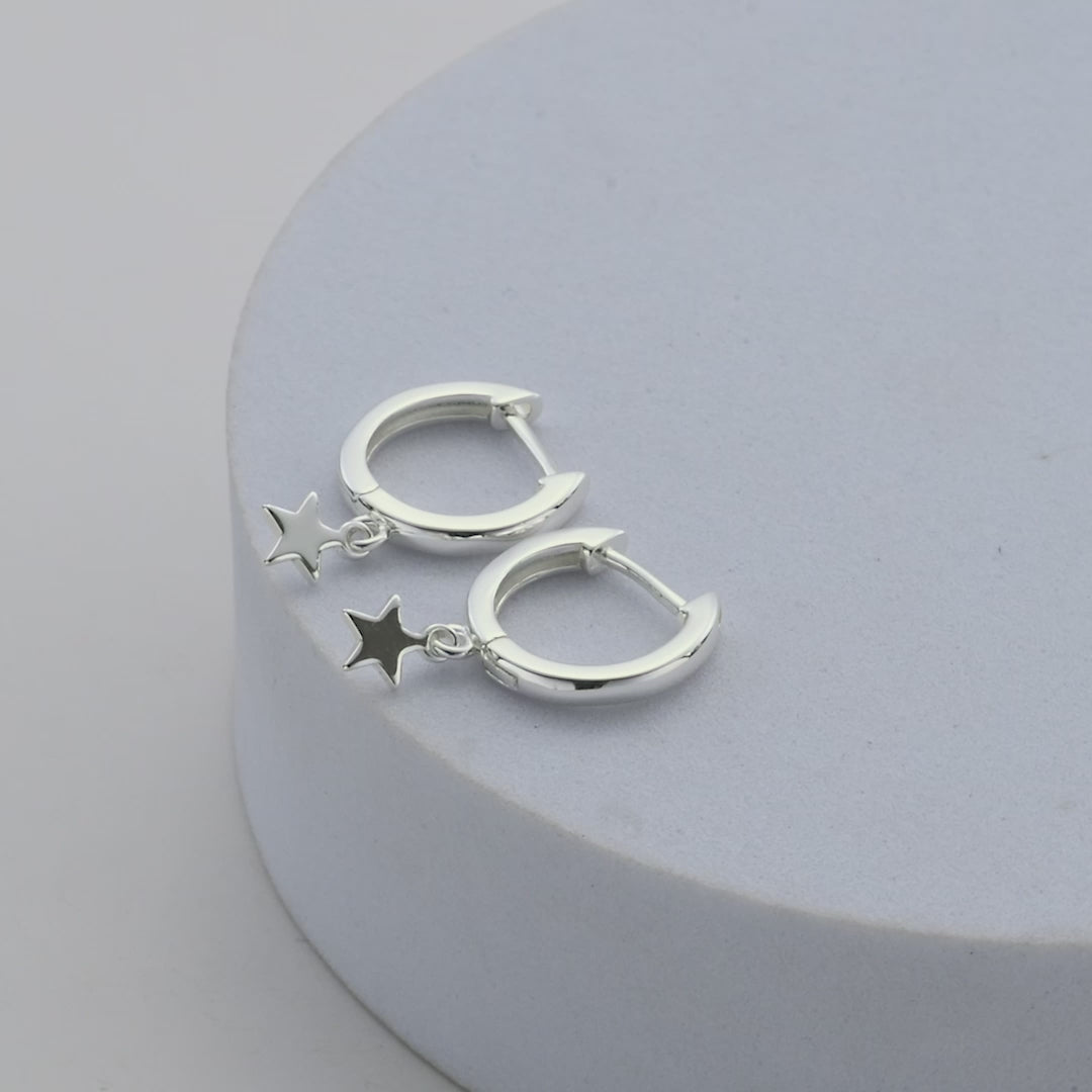 Silver Plated Star Charm Hoop Earrings Video