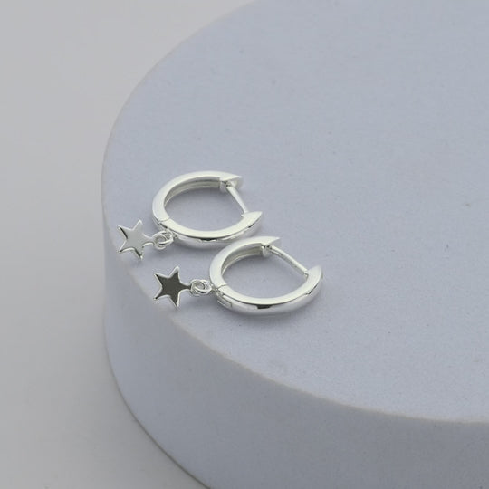 Silver Plated Star Charm Hoop Earrings Video