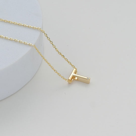 Gold Plated Initial Necklace Letter T Created with Zircondia® Crystals Video