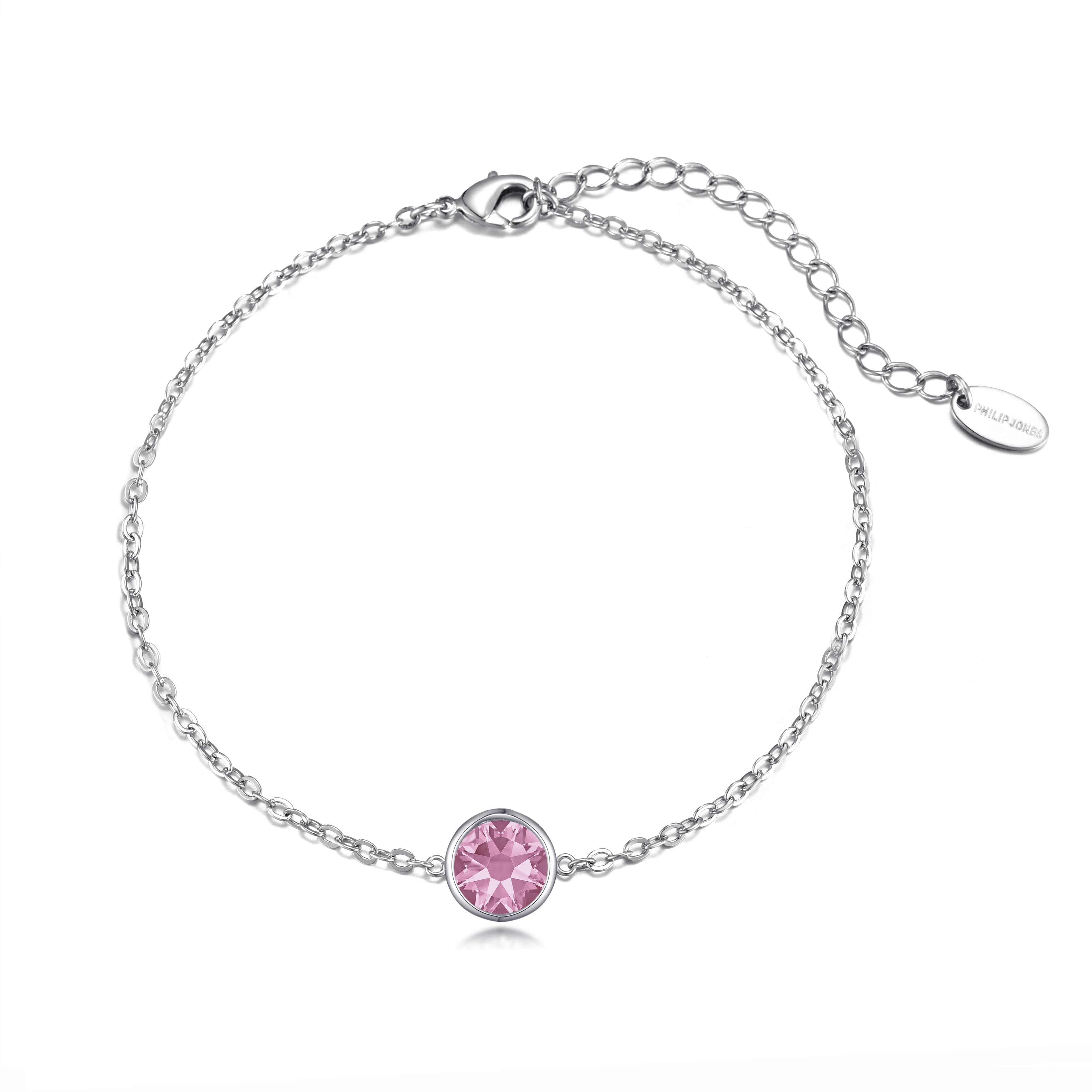 Pink Crystal Anklet Created with Zircondia® Crystals by Philip Jones Jewellery