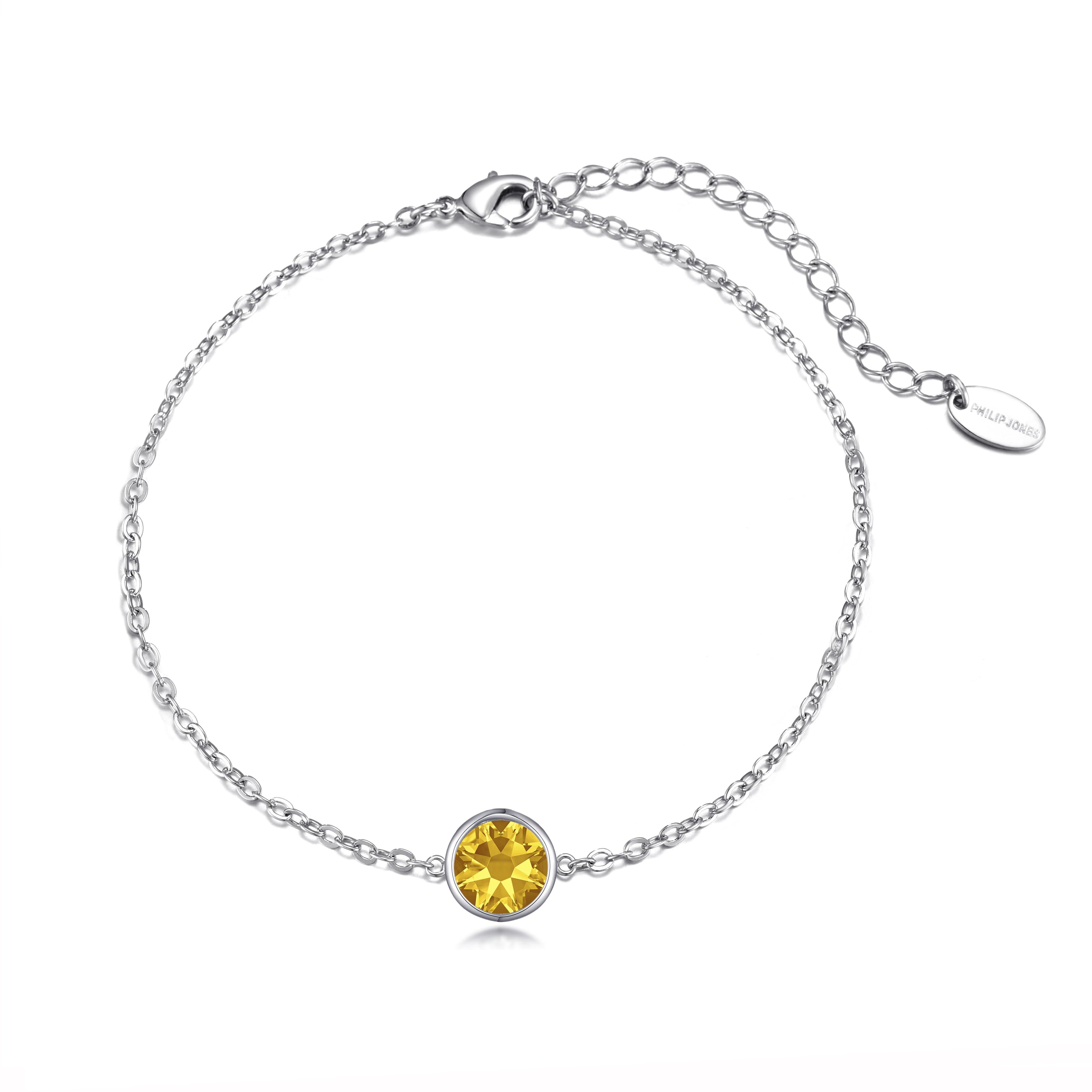 Yellow Crystal Anklet Created with Zircondia® Crystals by Philip Jones Jewellery