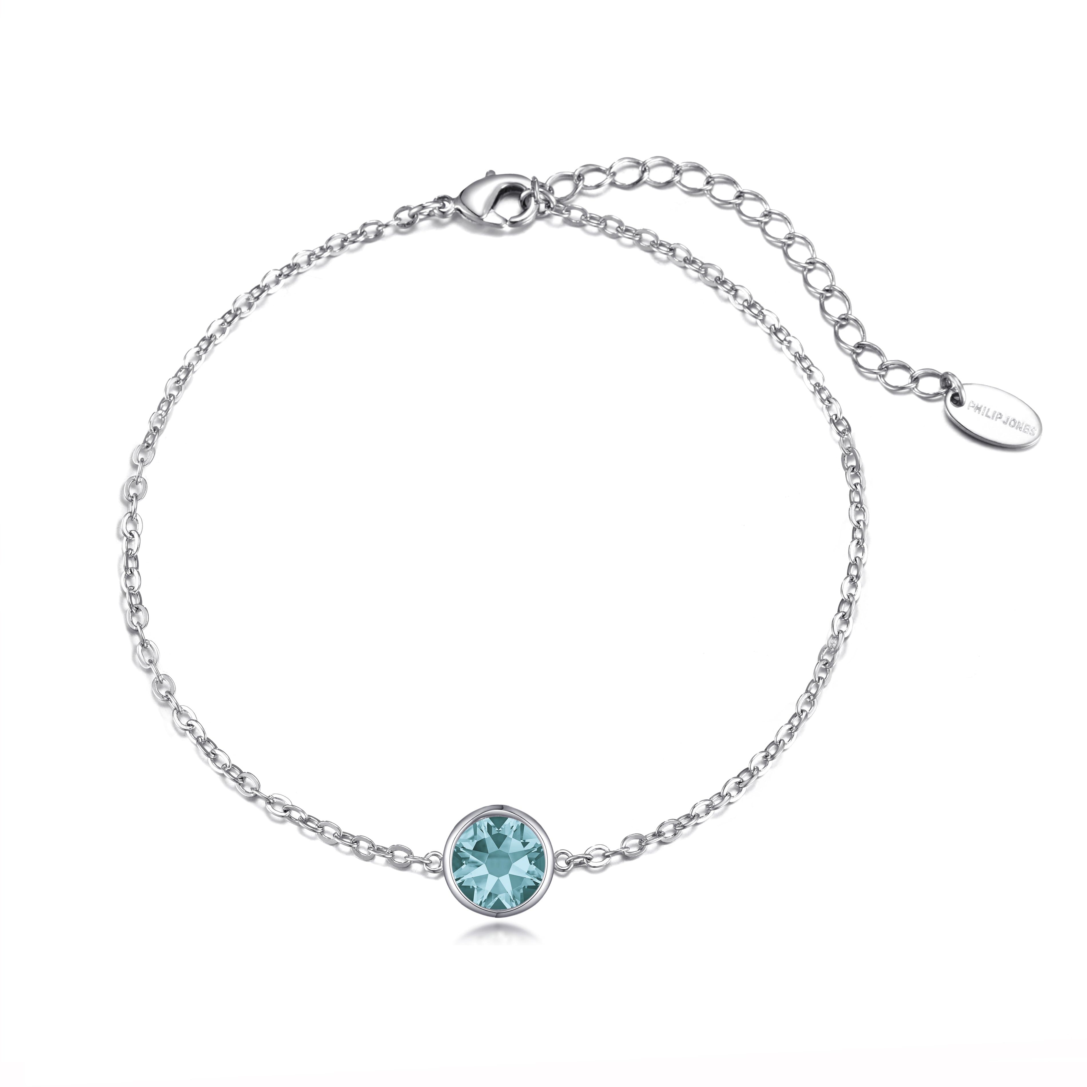 Blue Crystal Anklet Created with Zircondia® Crystals by Philip Jones Jewellery