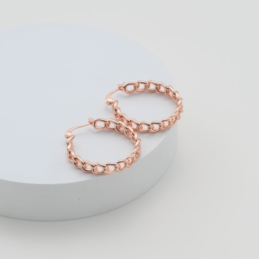 Rose Gold Plated Link Hoop Earrings Video