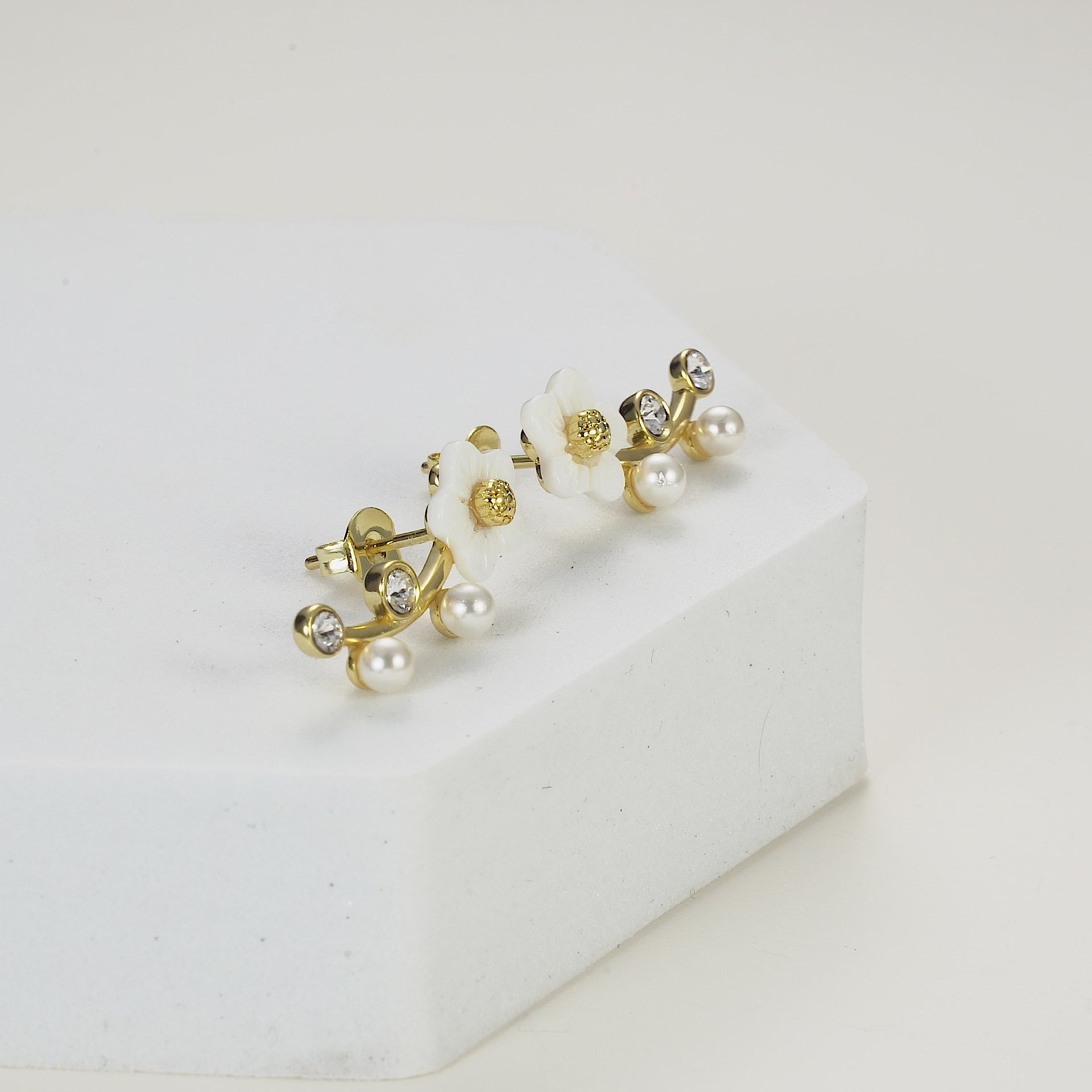 Gold Plated Daisy Climber Earrings Created with Zircondia® Crystals Video