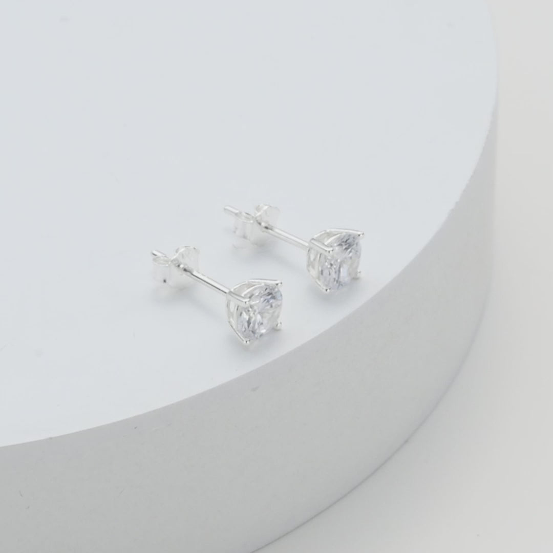 Sterling Silver 5mm Round Earrings Created with Zircondia® Crystals Video