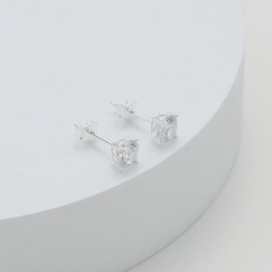 Sterling Silver 5mm Round Earrings Created with Zircondia® Crystals Video