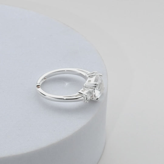 Silver Plated Three Stone Ring Created with Zircondia® Crystals Video