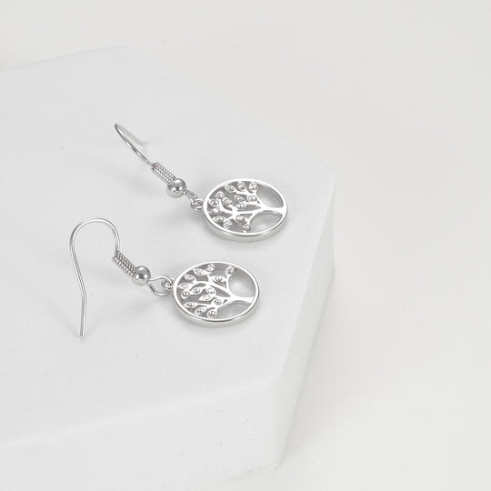 Silver Plated Tree of Life Drop Earrings Created with Crystals from Zircondia® Video