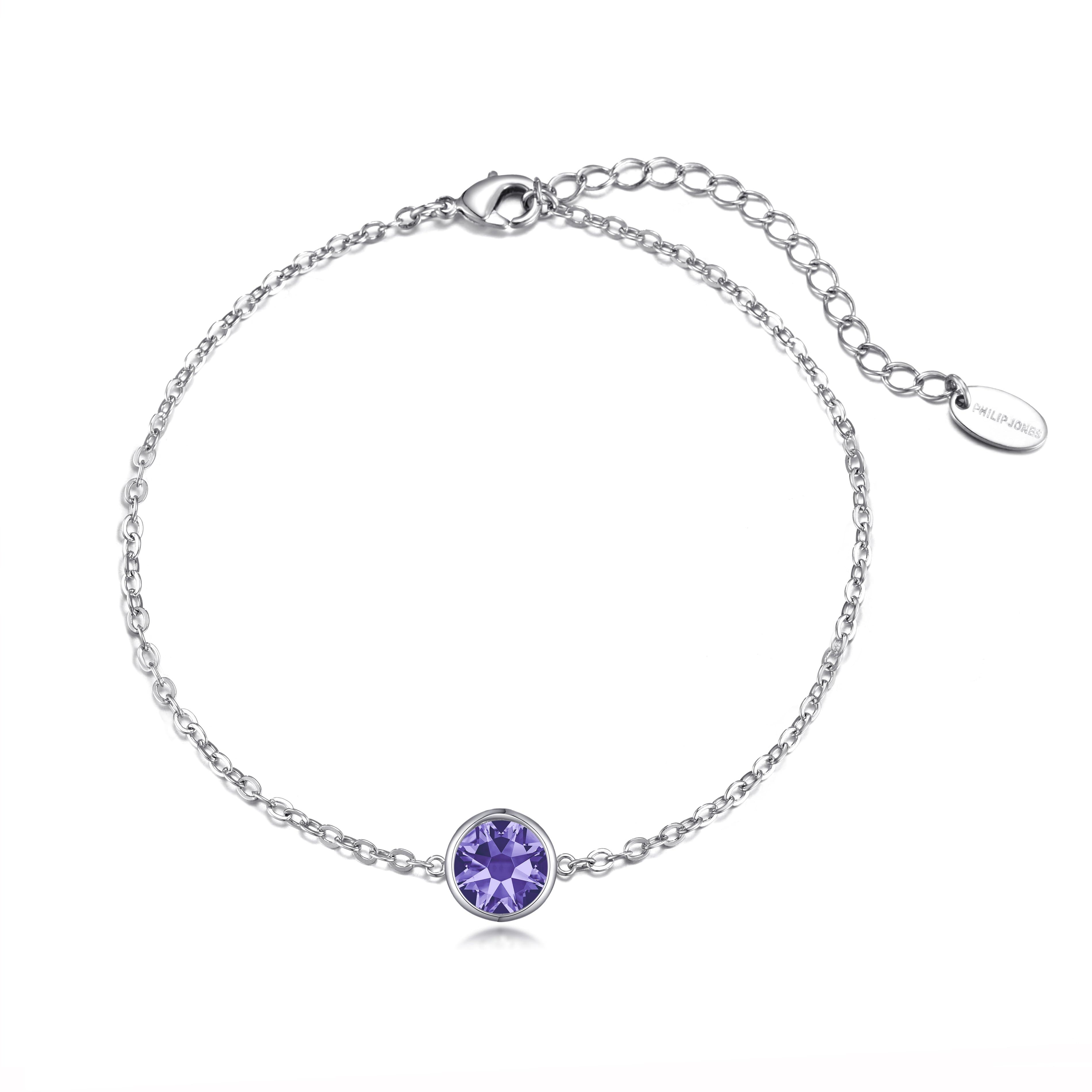 Light Purple Crystal Anklet Created with Zircondia® Crystals by Philip Jones Jewellery