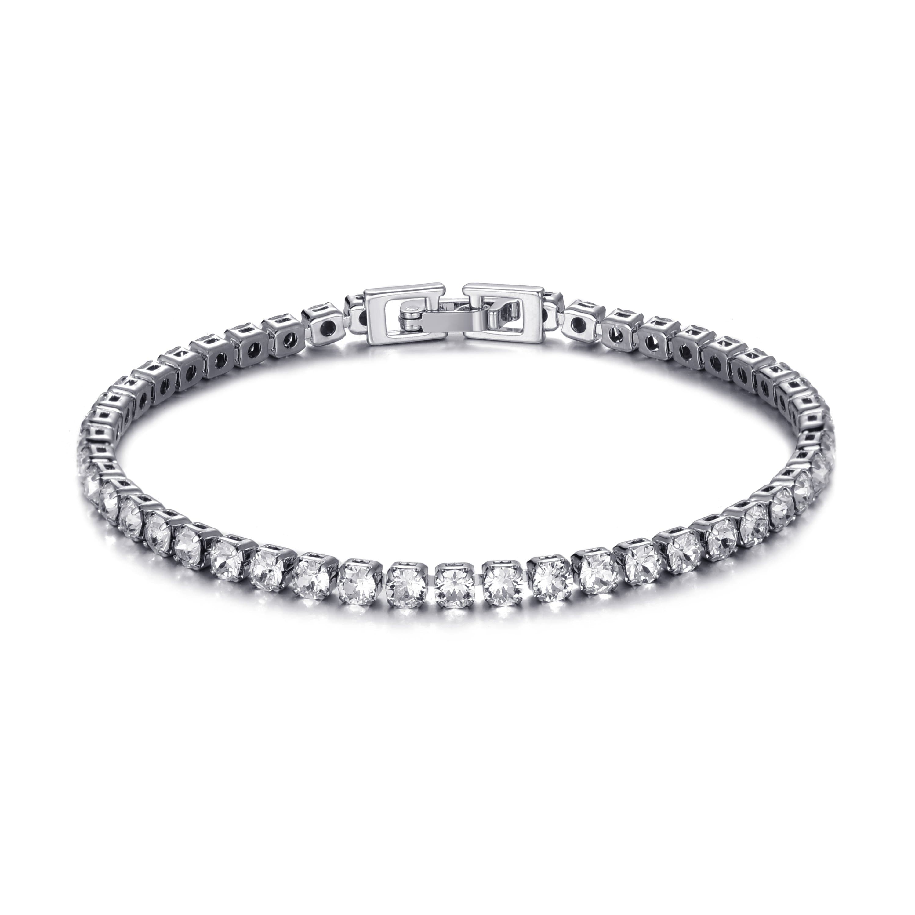Silver Plated 3mm Tennis Bracelet Created with Zircondia® Crystals by Philip Jones Jewellery