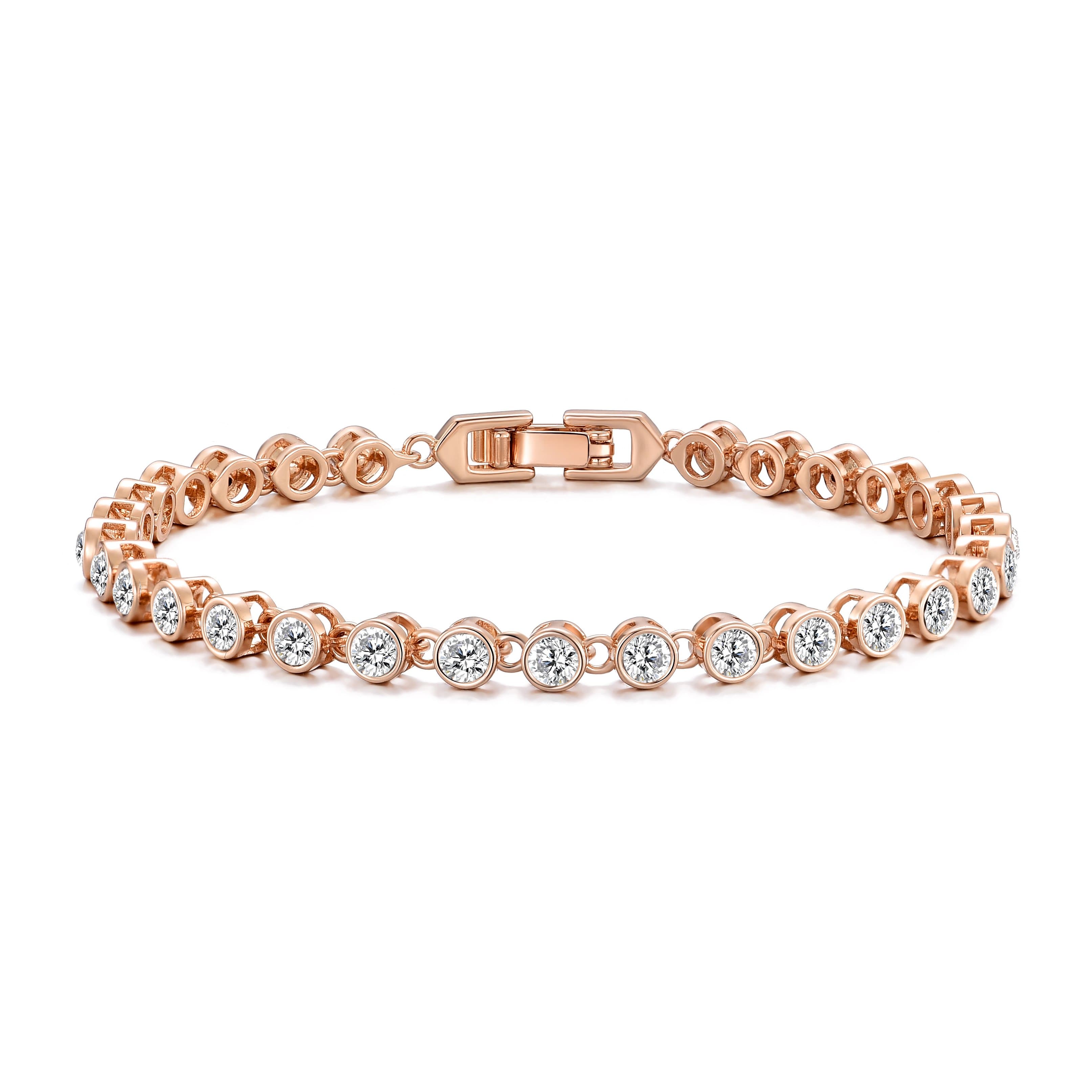 Rose Gold Plated Solitaire Bracelet Created with Zircondia® Crystals by Philip Jones Jewellery