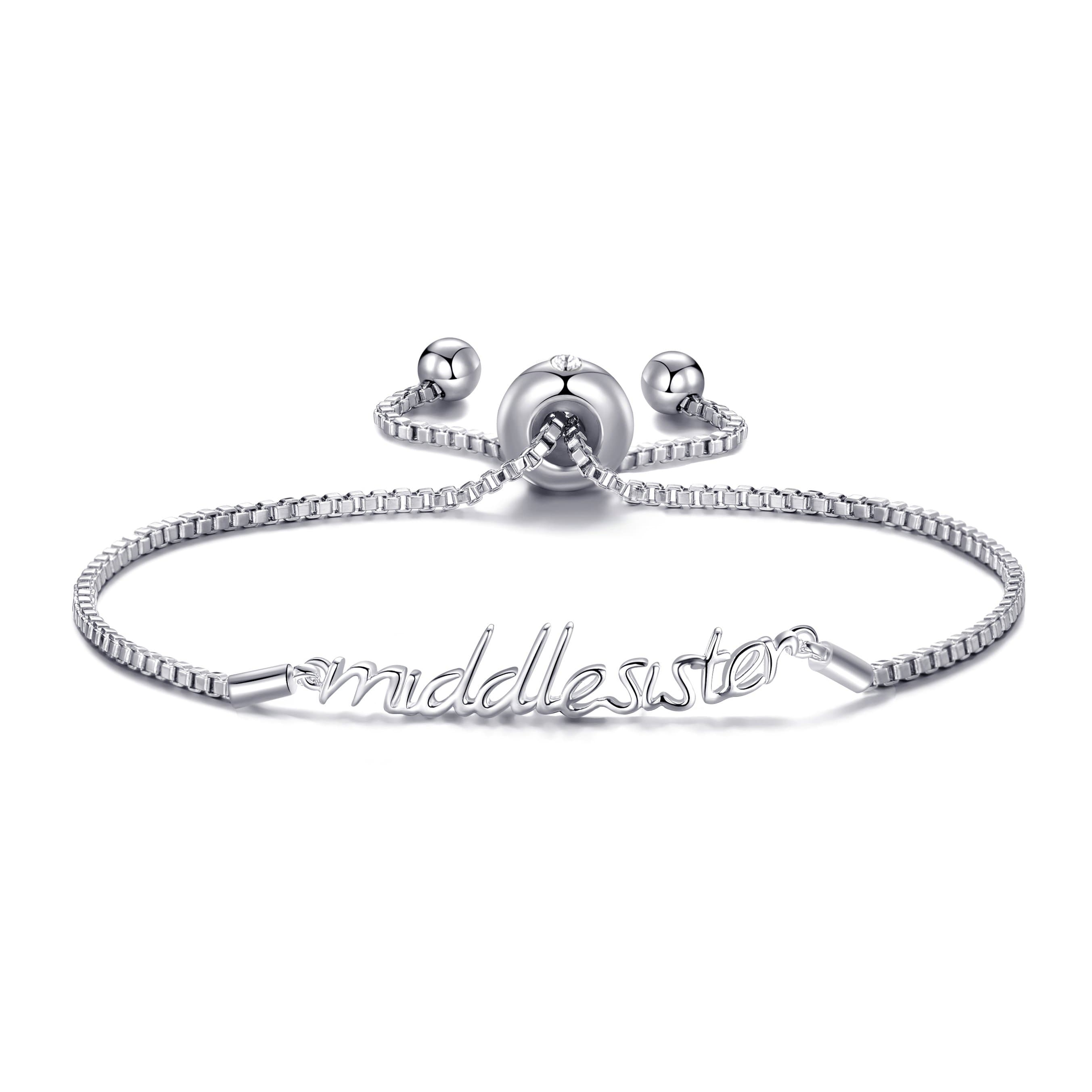 Silver Plated Middle Sister Bracelet Created with Zircondia® Crystals by Philip Jones Jewellery