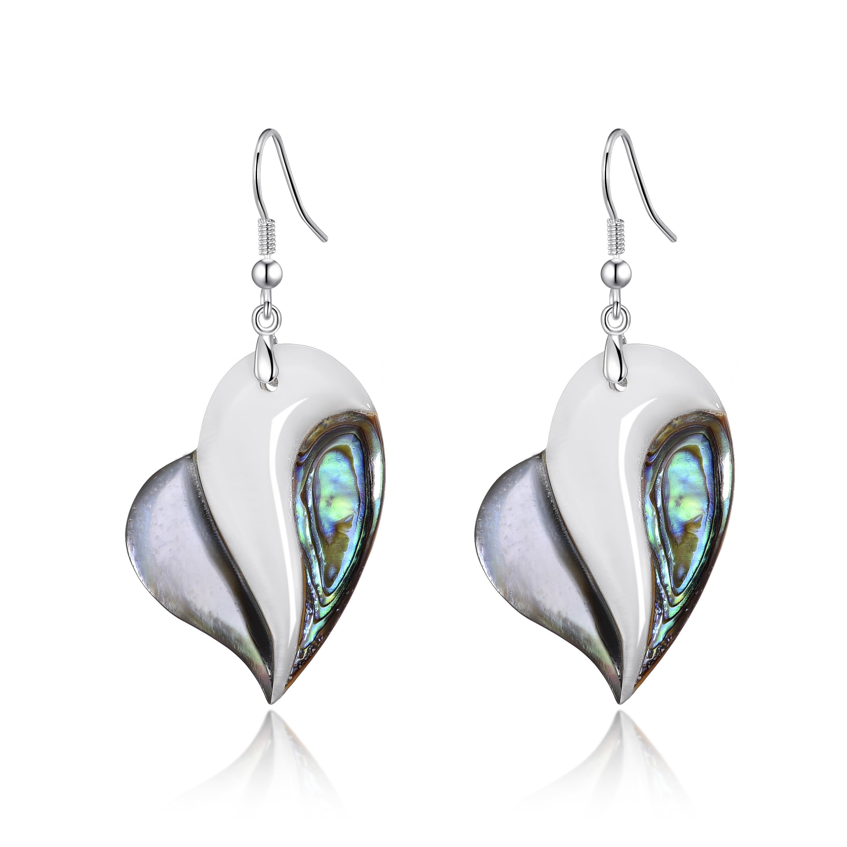 Abalone Shell Heart Drop Earrings by Philip Jones Jewellery