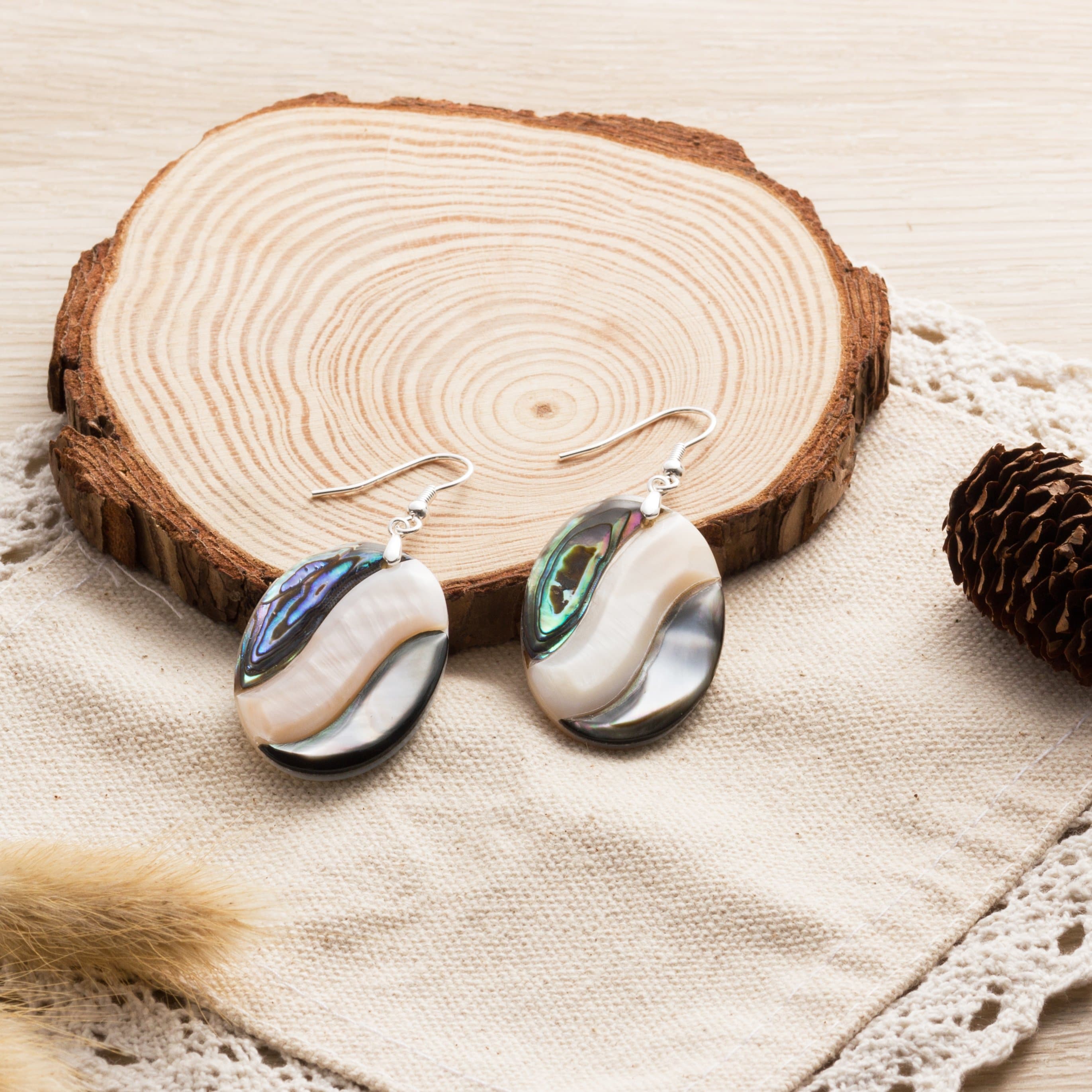 Abalone Shell Oval Drop Earrings