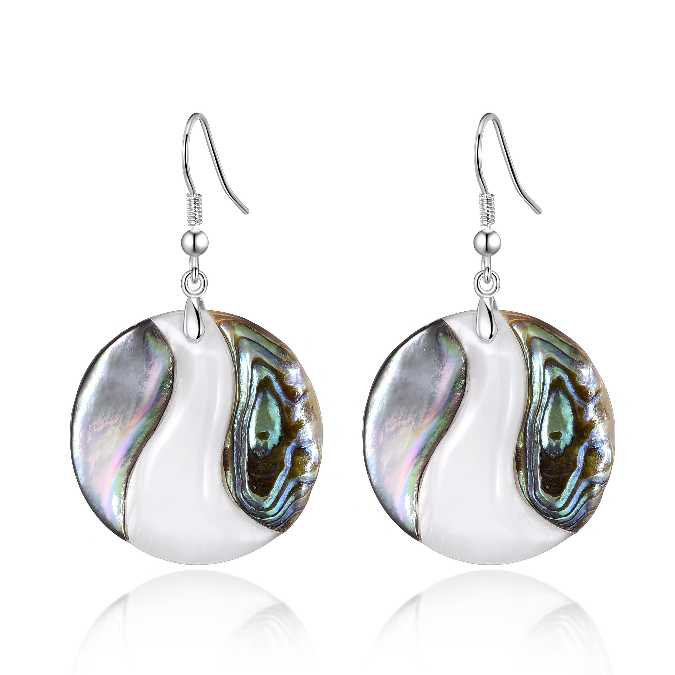 Abalone Shell Round Drop Earrings by Philip Jones Jewellery