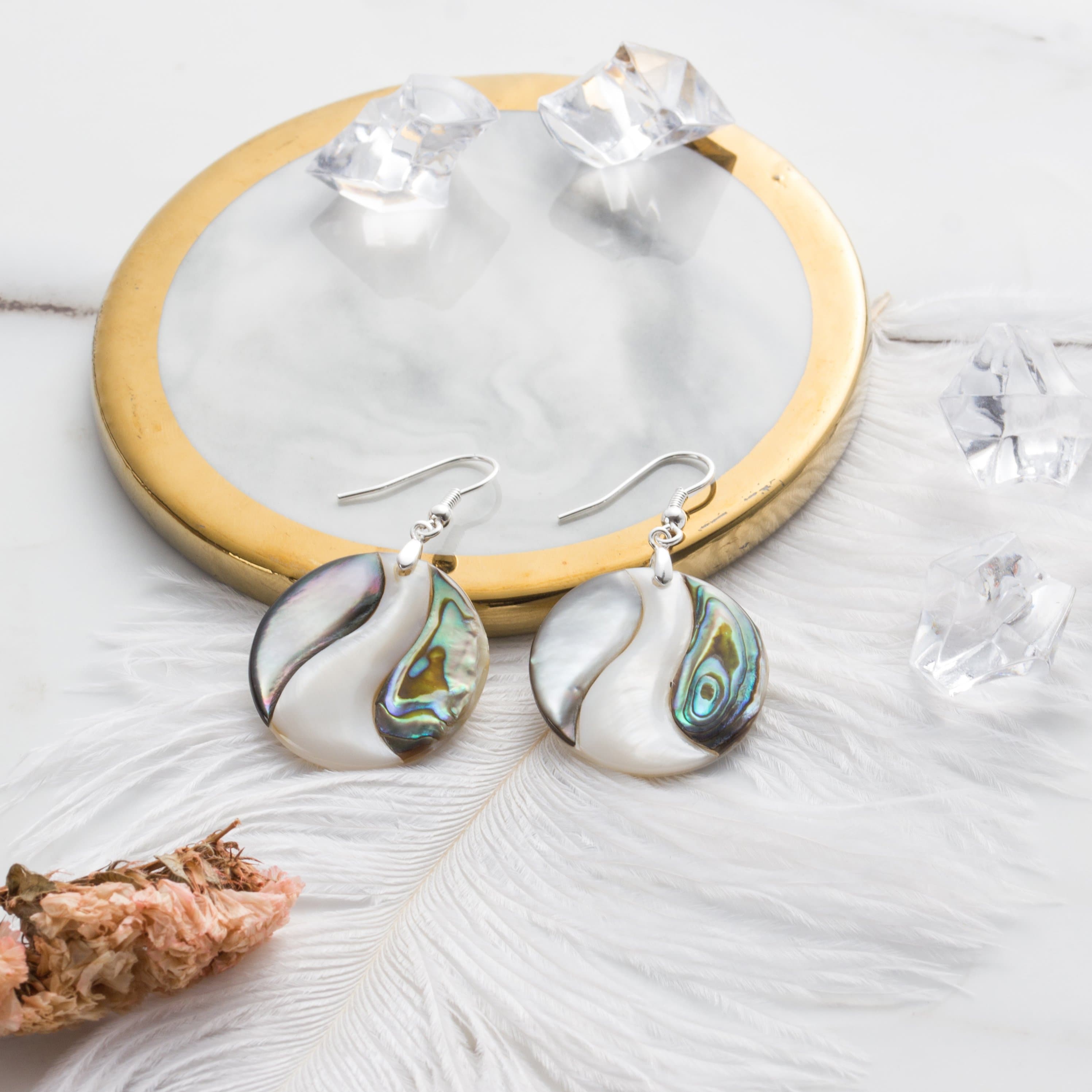 Abalone Shell Round Drop Earrings