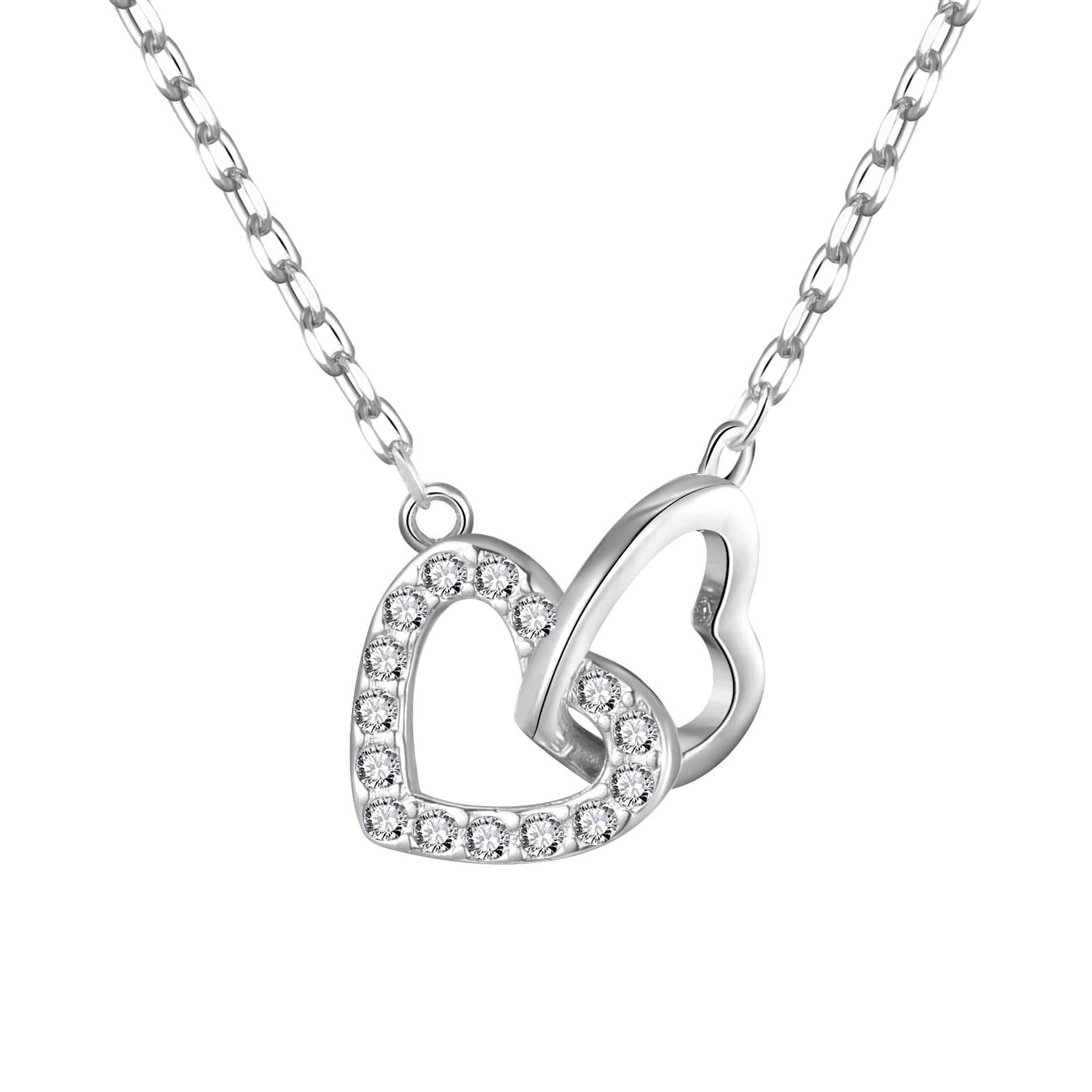 Heart Link Necklace Created with Zircondia® Crystals by Philip Jones Jewellery