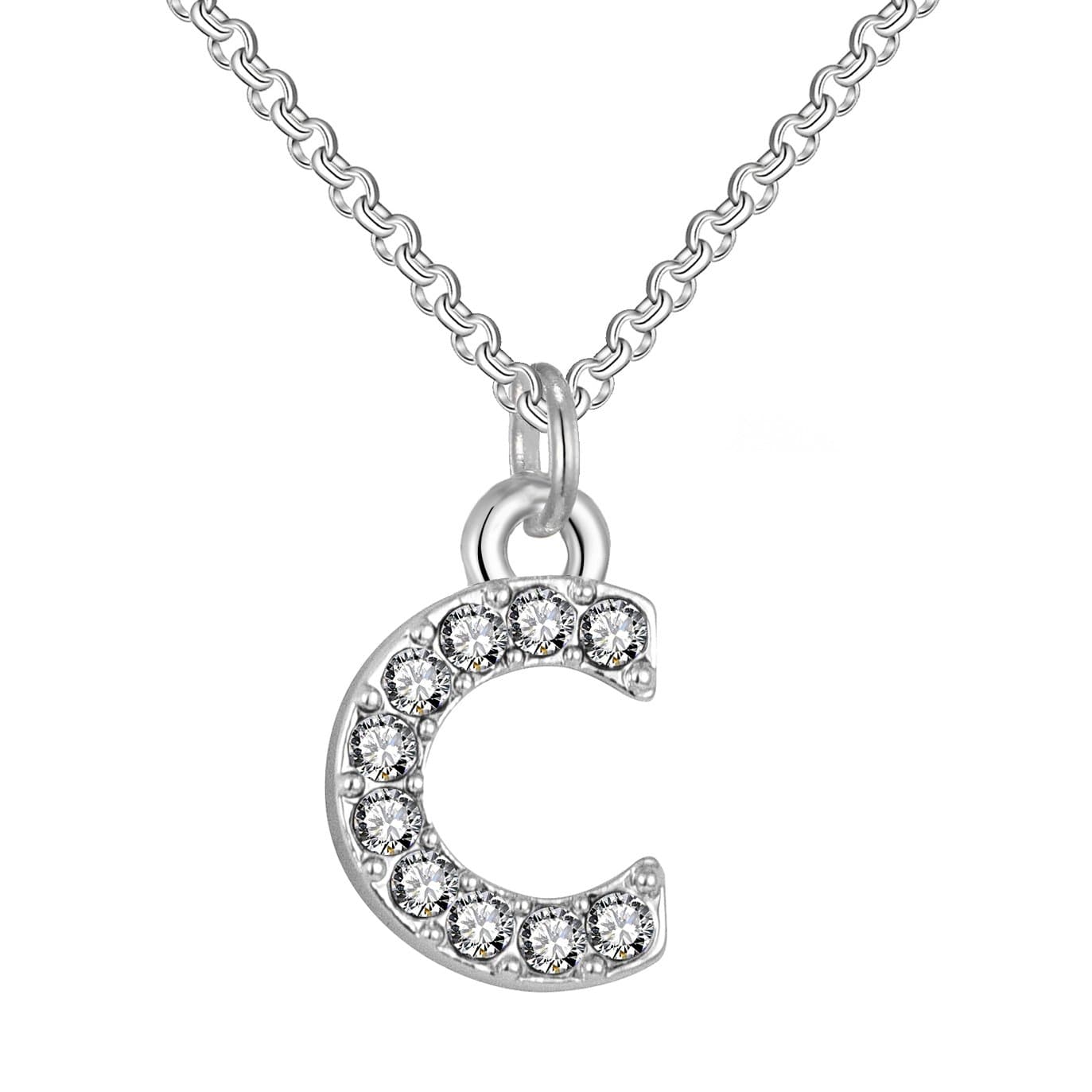 Pave Initial Necklace Letter C Created with Zircondia® Crystals by Philip Jones Jewellery