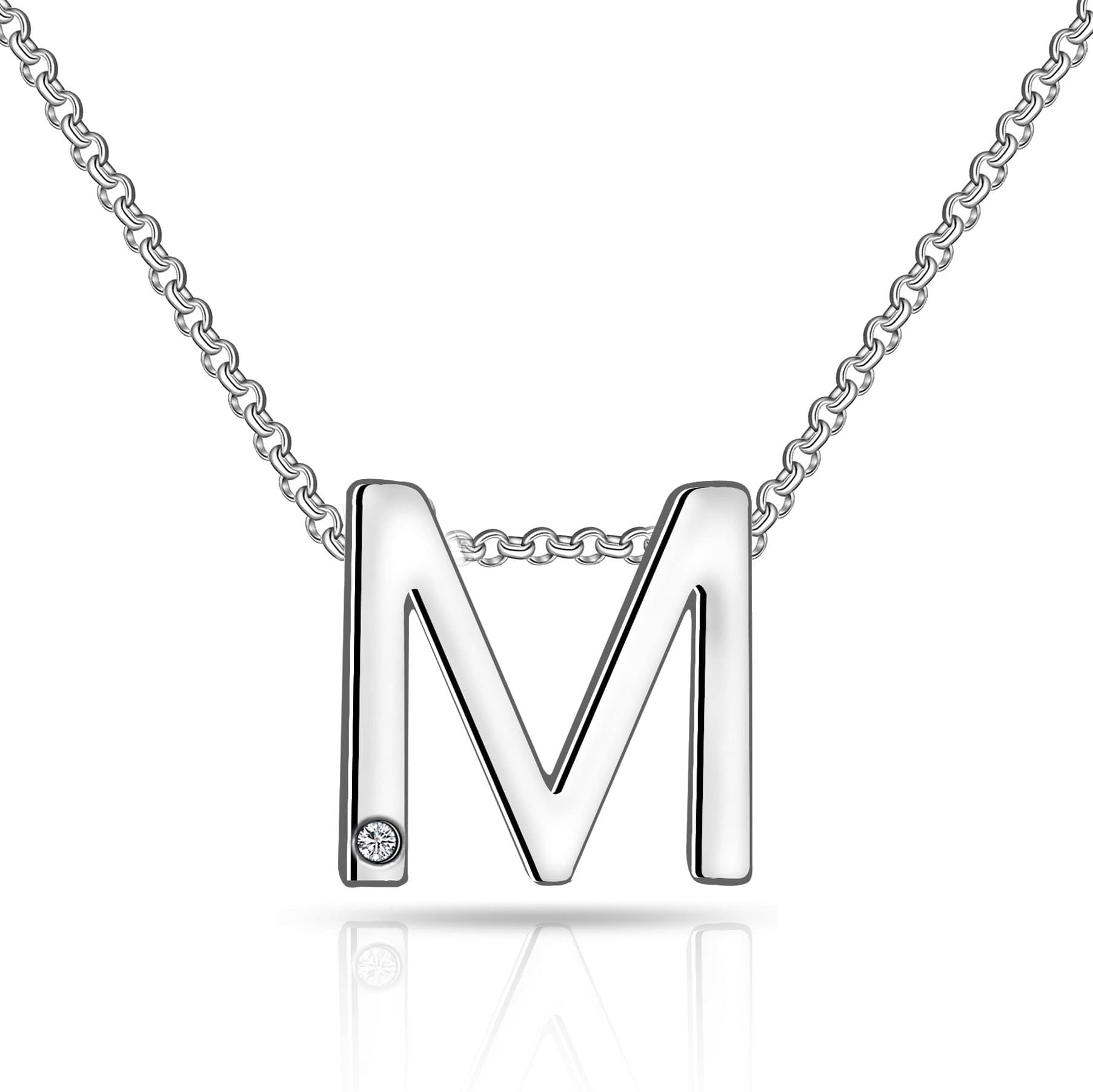 Initial Necklace Letter M Created with Zircondia® Crystals by Philip Jones Jewellery