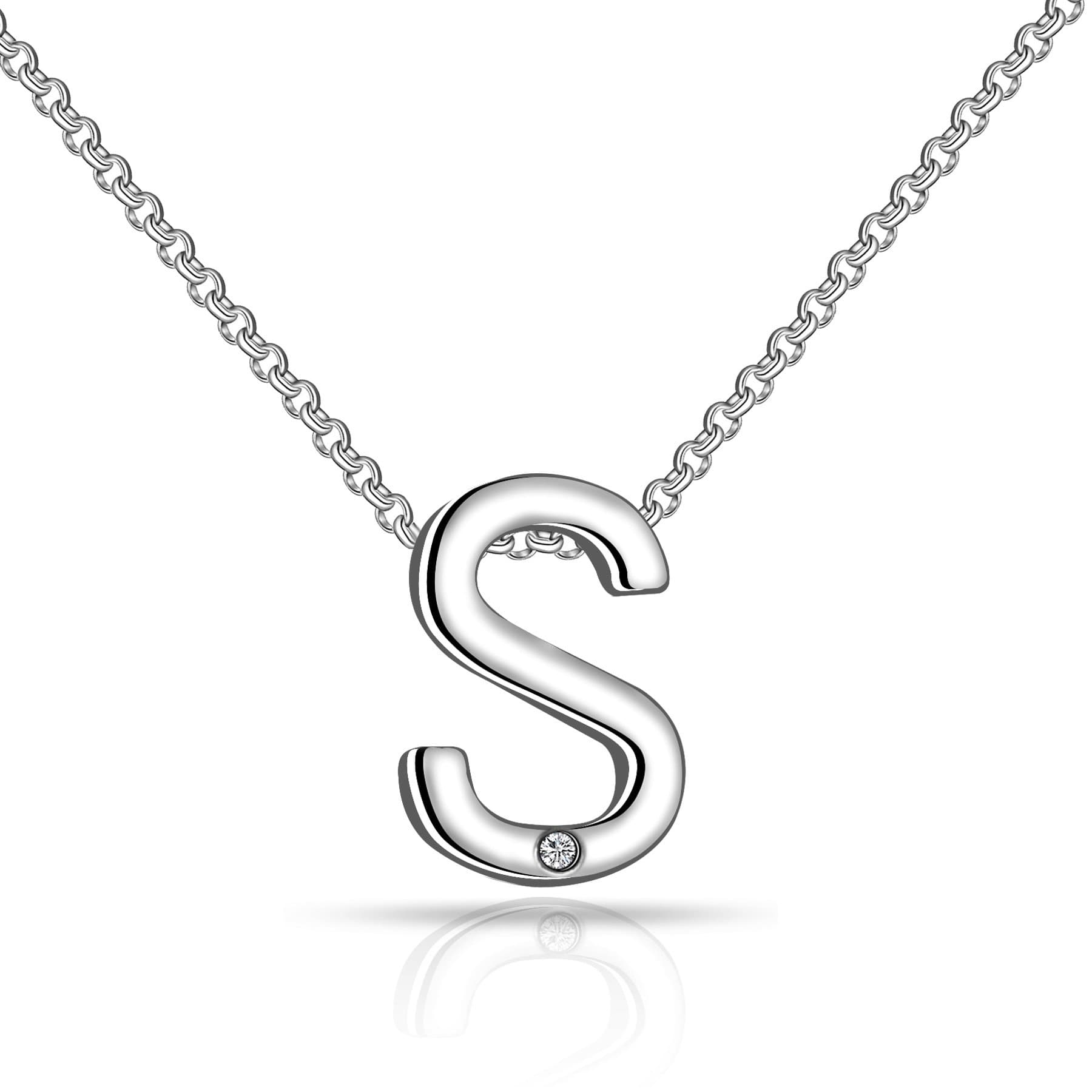 Initial Necklace Letter S Created with Zircondia® Crystals by Philip Jones Jewellery