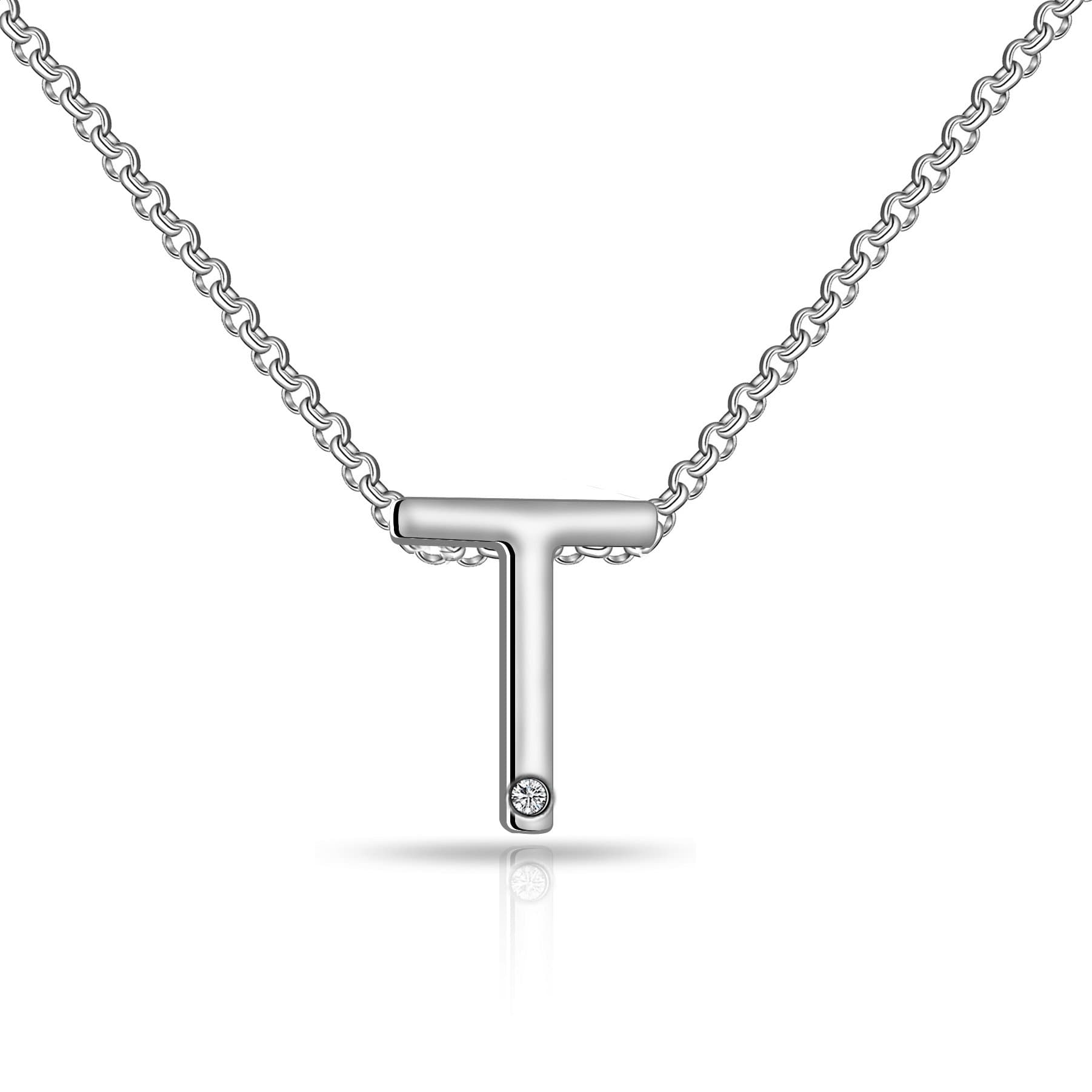 Initial Necklace Letter T Created with Zircondia® Crystals by Philip Jones Jewellery