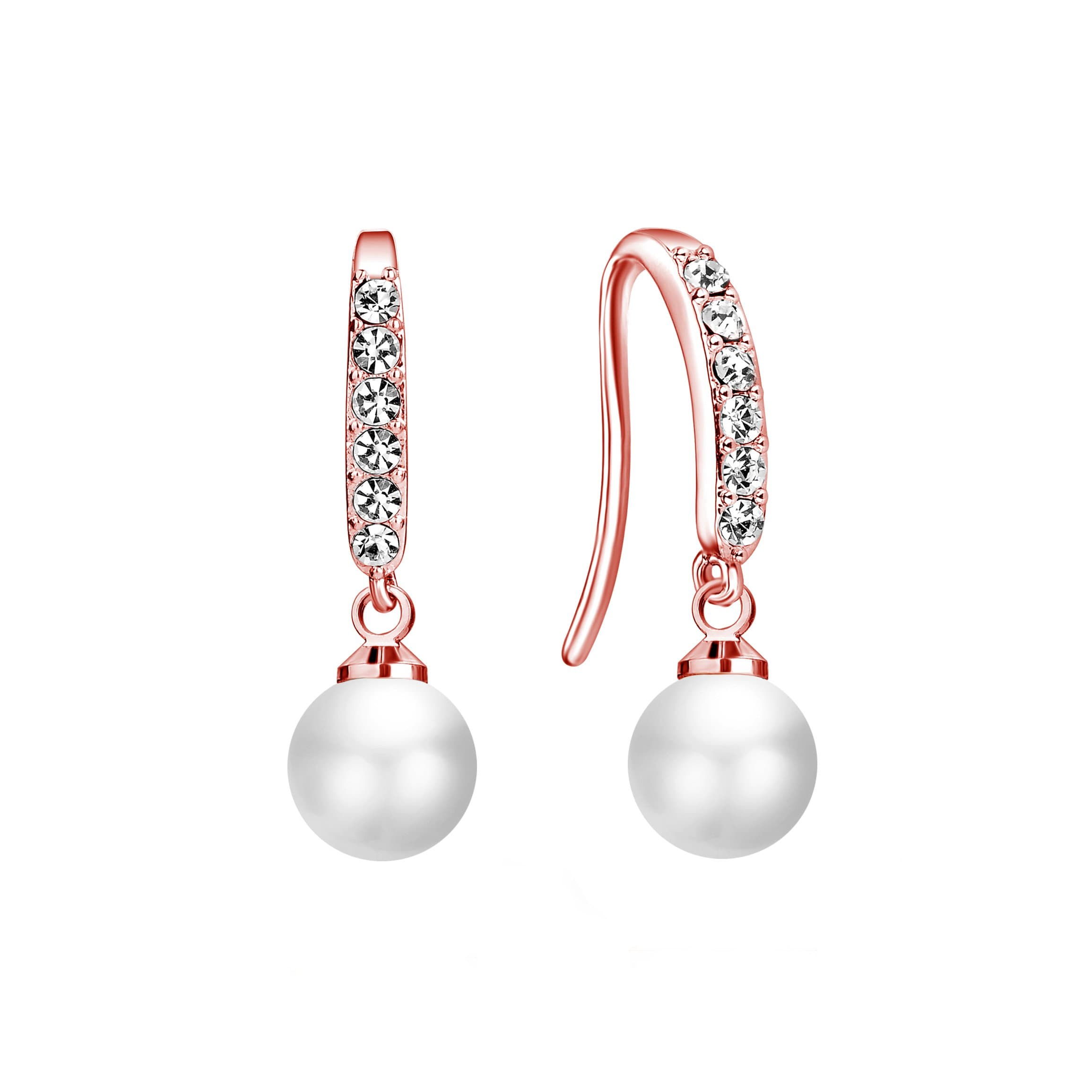 Rose Gold Plated Pearl Drop Earrings Created with Zircondia® Crystals by Philip Jones Jewellery