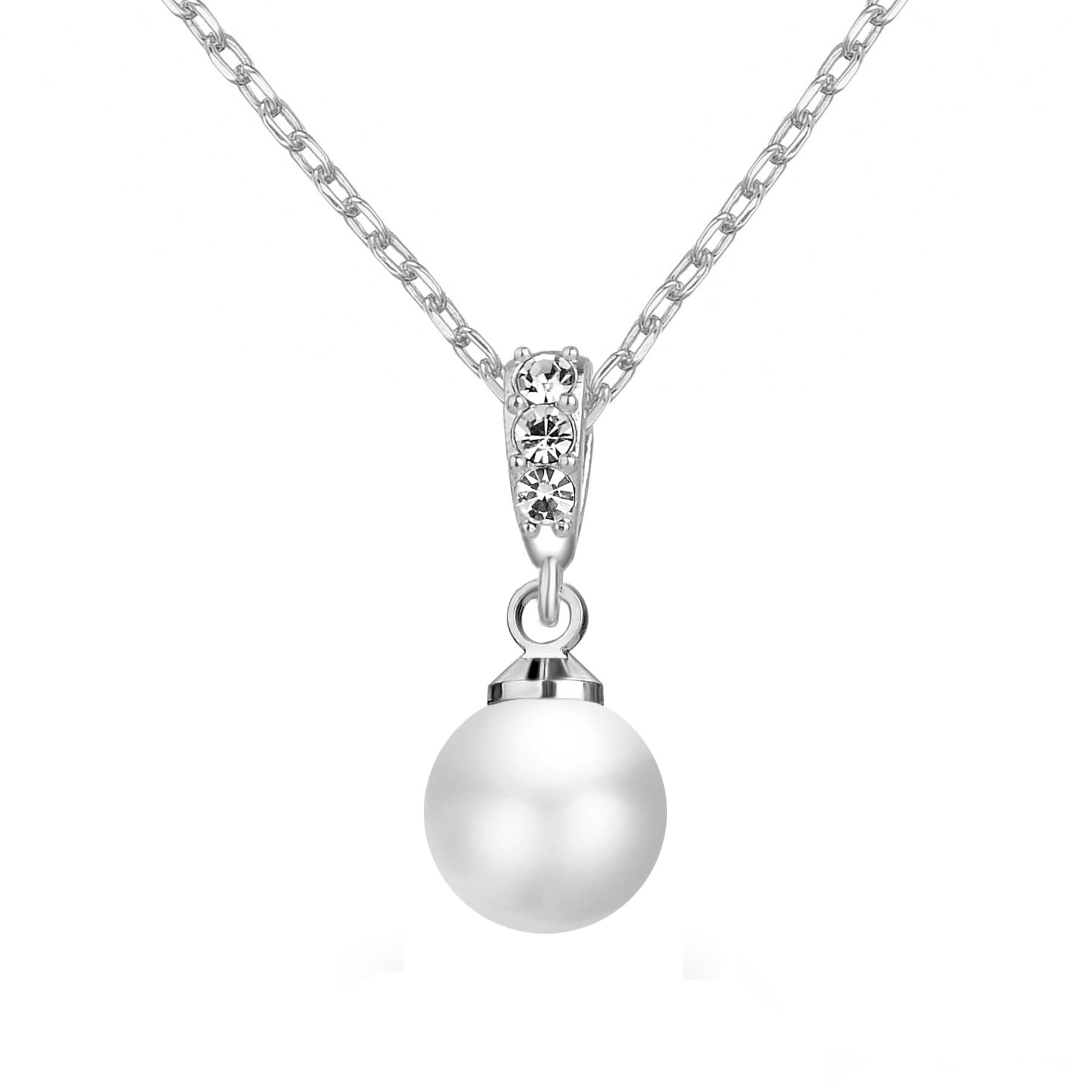 Silver Plated Pearl Drop Necklace Created with Zircondia® Crystals by Philip Jones Jewellery