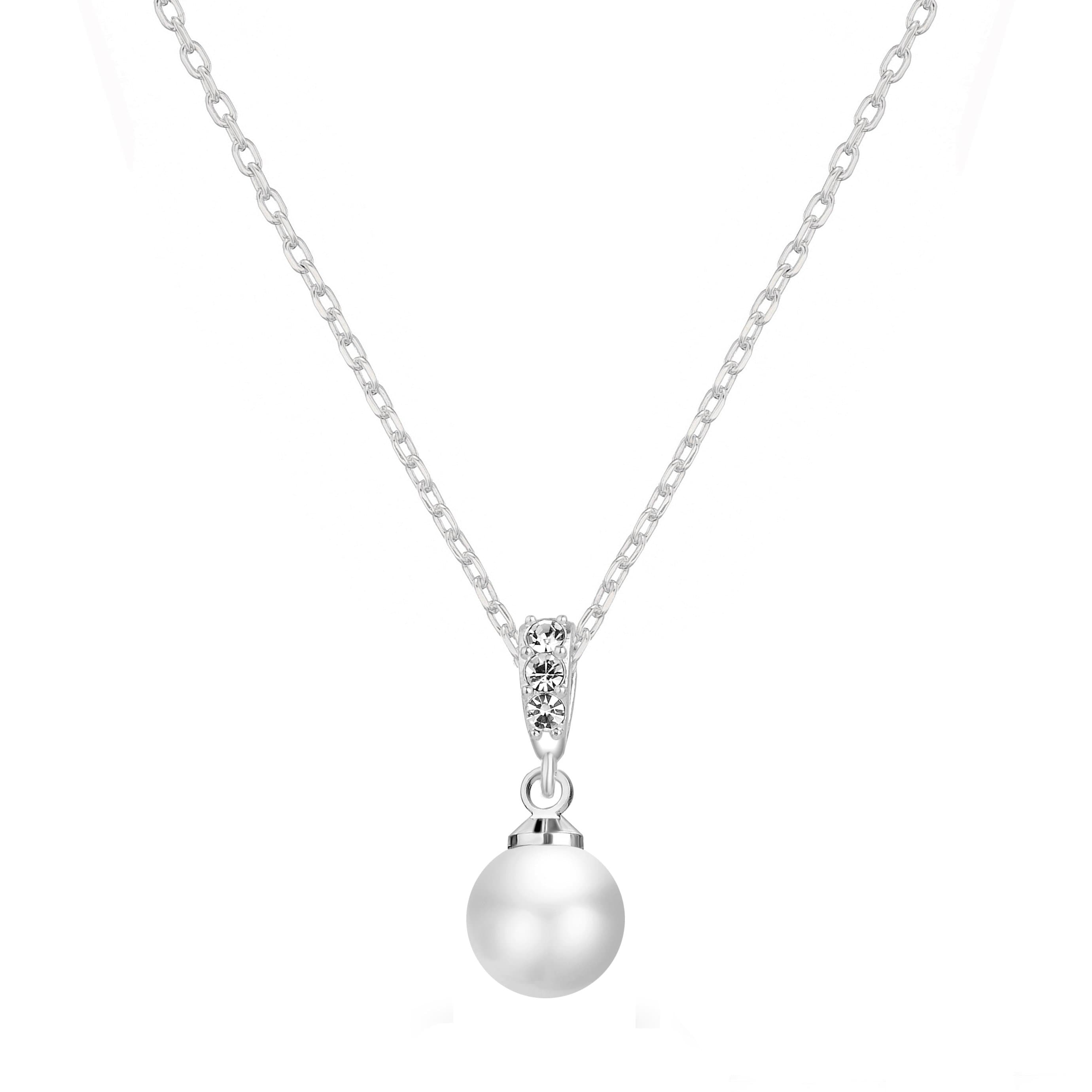 Silver Plated Pearl Drop Necklace Created with Zircondia® Crystals