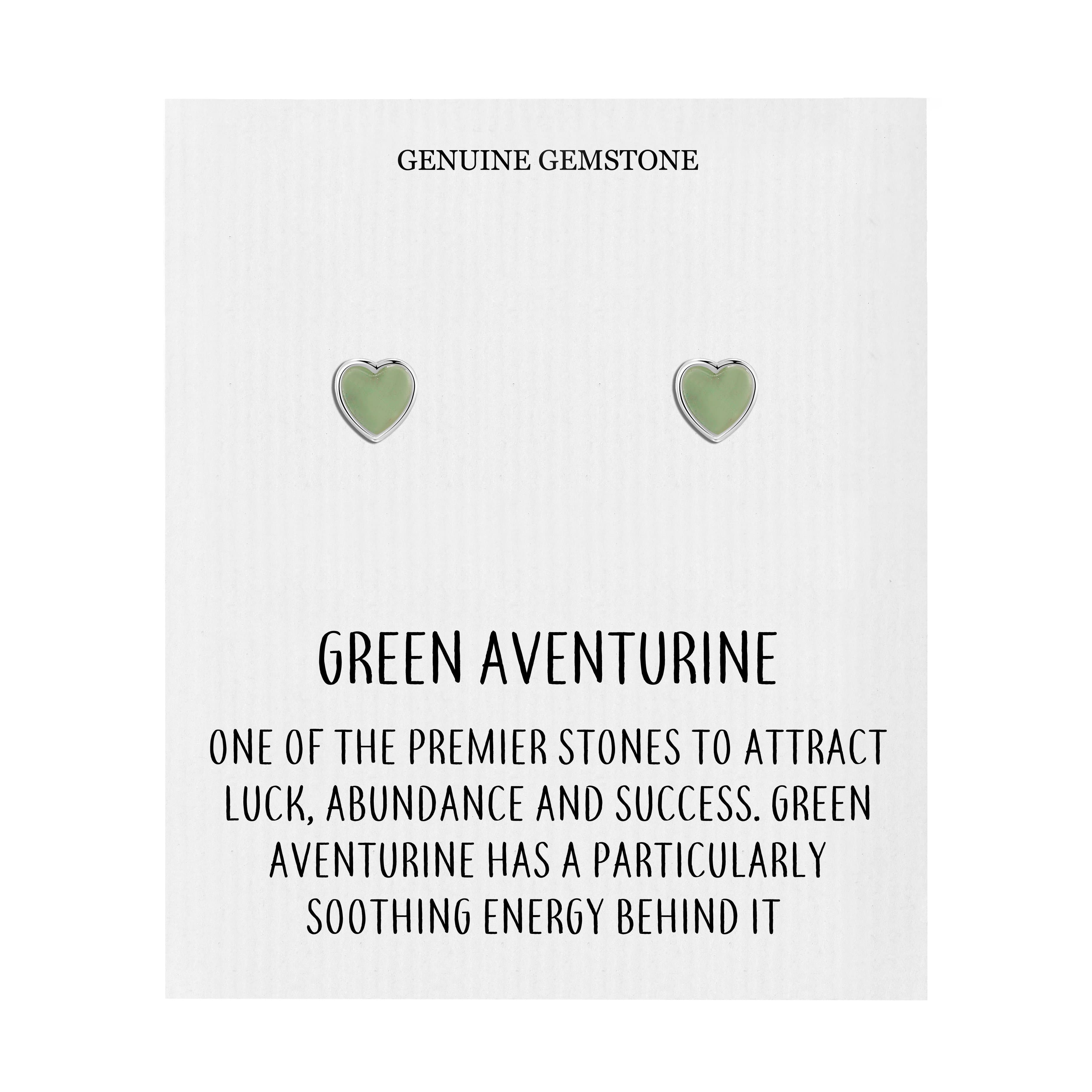 Green Aventurine Heart Stud Earrings with Quote Card by Philip Jones Jewellery