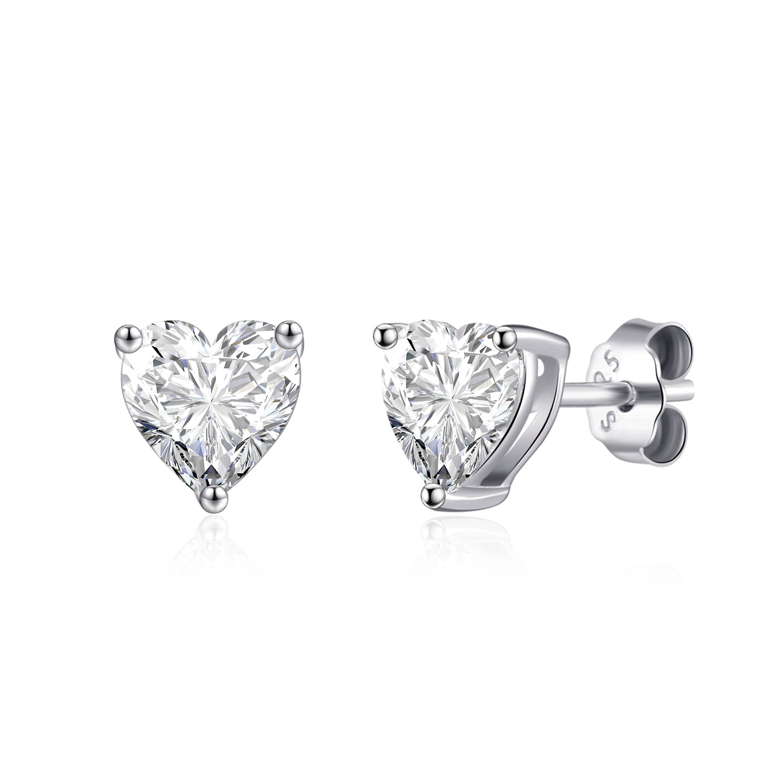 Sterling Silver Heart Stud Earrings Created with Zircondia® Crystals by Philip Jones Jewellery