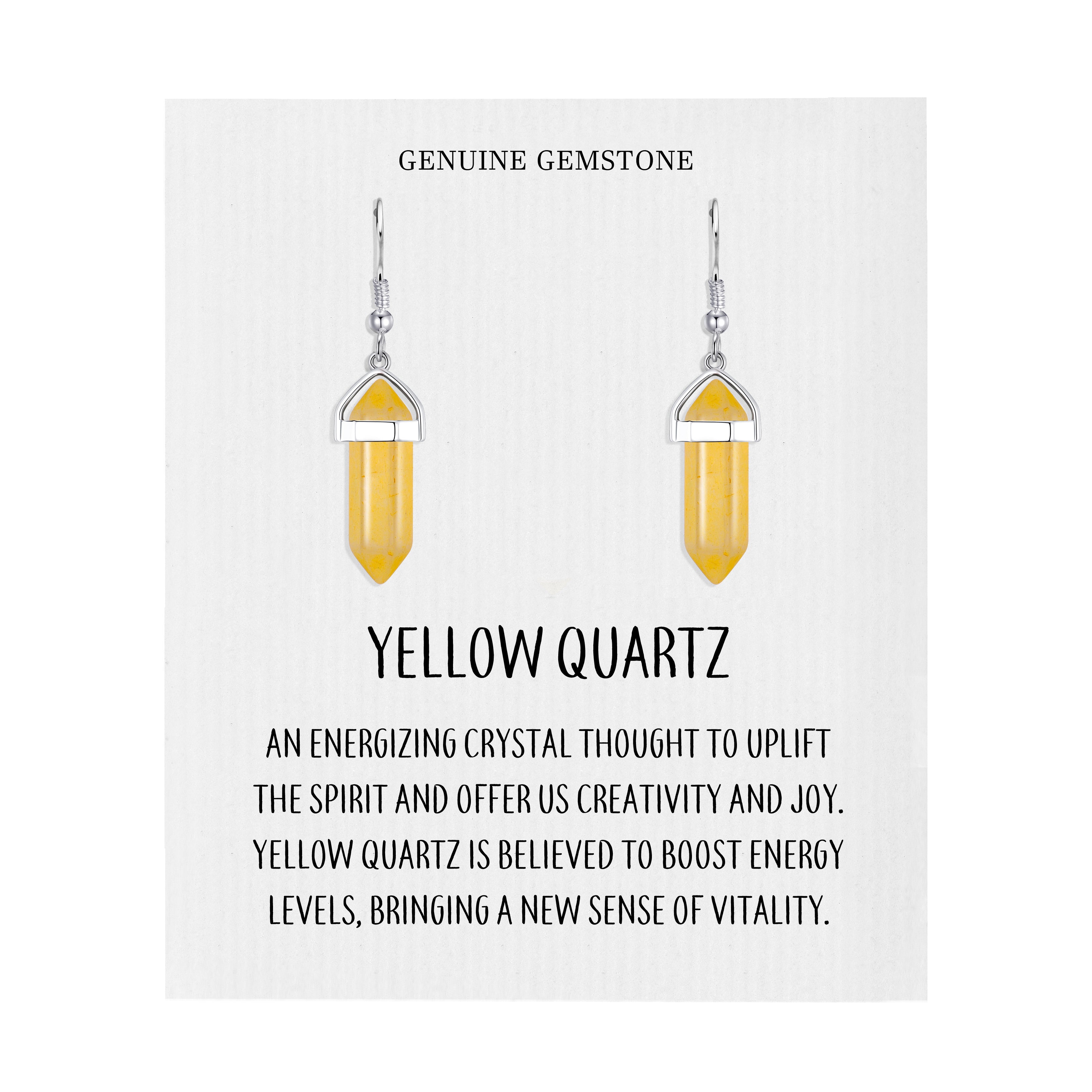Yellow Quartz Gemstone Drop Earrings with Quote Card by Philip Jones Jewellery