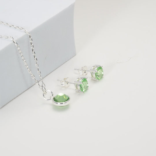 August (Peridot) Birthstone Necklace & Earrings Set Created with Zircondia® Crystals Video