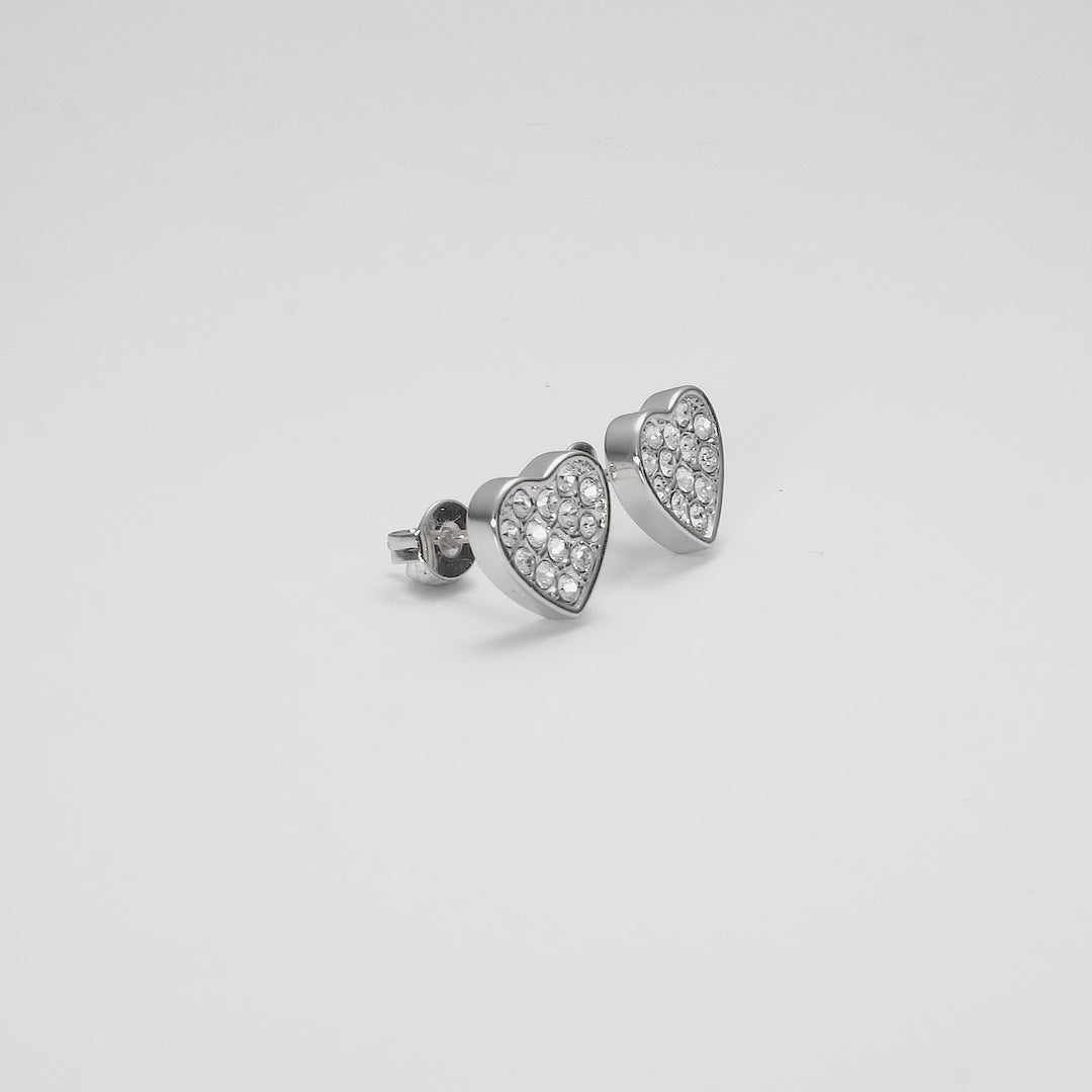 Silver Plated Pave Heart Earrings Created with Zircondia® Crystals Video