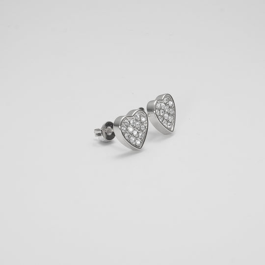 Silver Plated Pave Heart Earrings Created with Zircondia® Crystals Video