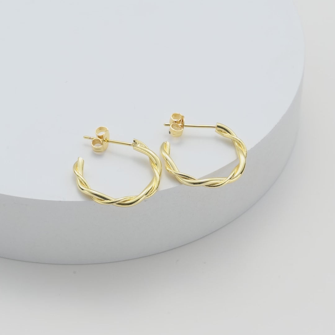Gold Plated 20mm Twisted Hoop Earrings Video