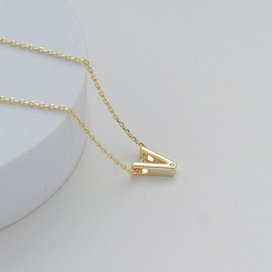 Gold Plated Initial Necklace Letter V Created with Zircondia® Crystals Video