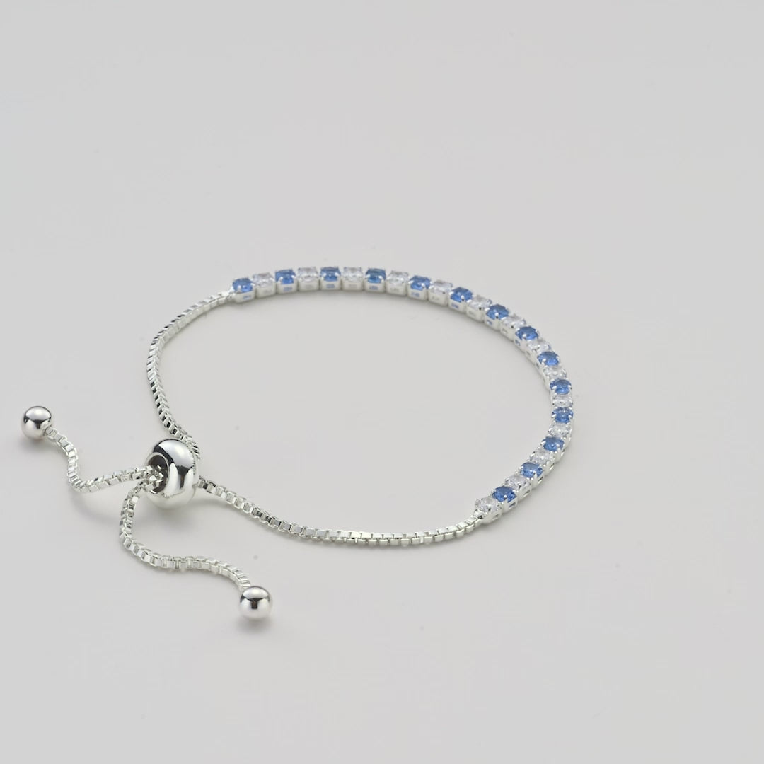 Silver Plated Adjustable Blue Tennis Bracelet Created with Zircondia® Crystals Video