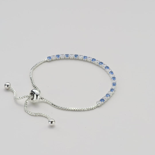Silver Plated Adjustable Blue Tennis Bracelet Created with Zircondia® Crystals Video