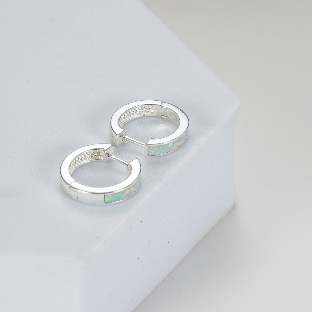 White Synthetic Opal Hoop Earrings Video