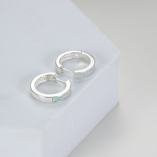 White Synthetic Opal Hoop Earrings Video