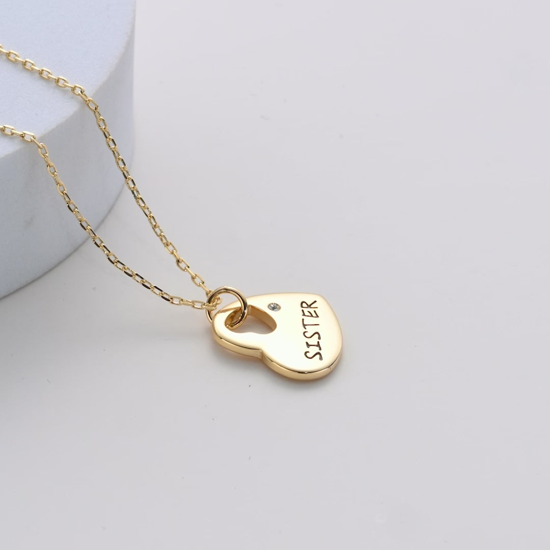 Gold Plated Sister Heart Necklace Created with Zircondia® Crystals Video