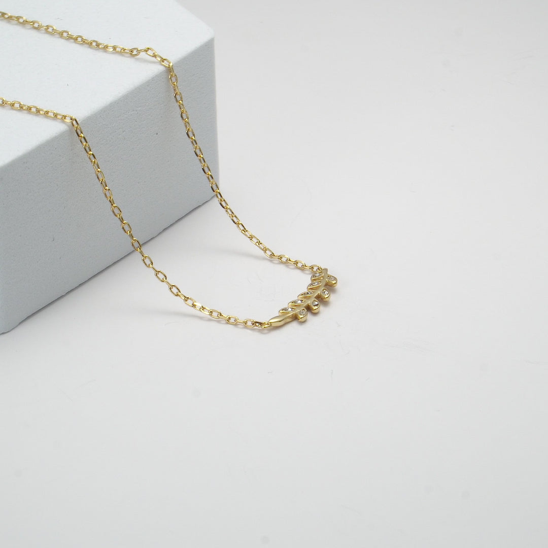 Gold Plated Leaf Necklace Created with Zircondia® Crystals Video